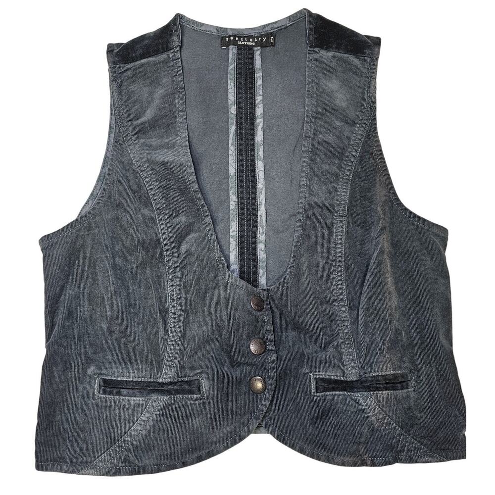 Sanctuary Black Corduroy‎ Button Vest Size Medium
